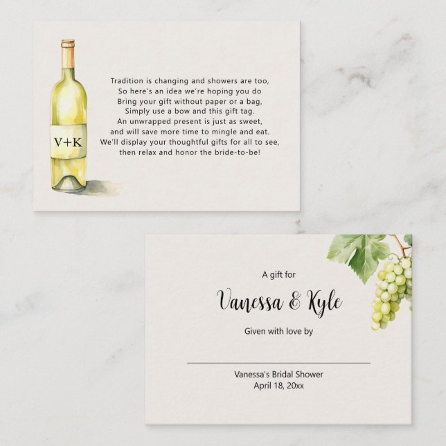 Carte D'accompagnement Bouteille blanche affiche bracelet douche nuptiale (Devant / Derrière)