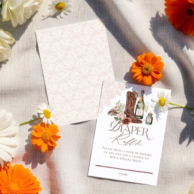 Carte D'accompagnement Bouteilles Bouteilles Baby shower occidental Raffl (Boots Bottles Western Baby Shower Diaper Raffle Enclosure Card)