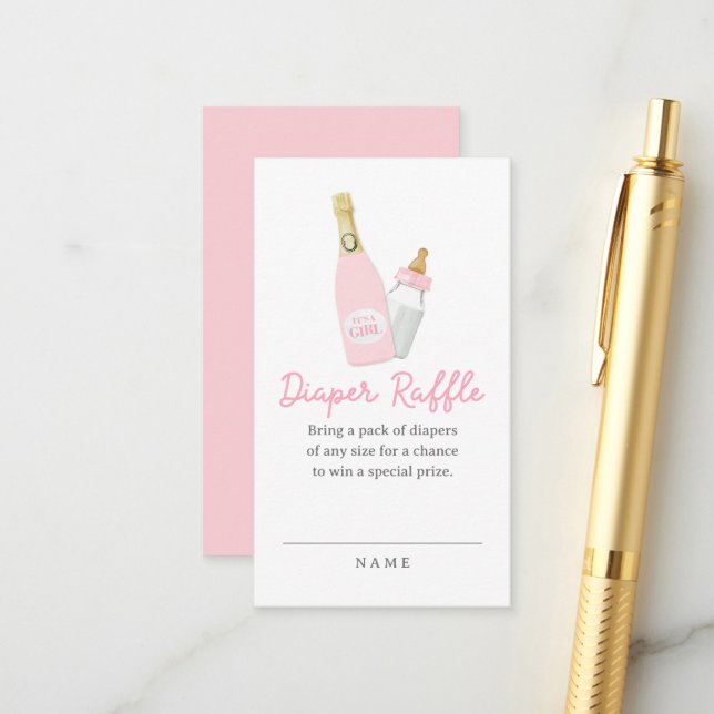 Carte D'accompagnement Bouteilles Poppin Fille Baby shower rose couche (Devant/Arrière en situation)