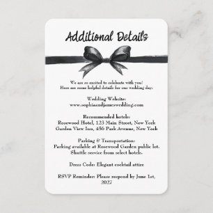 Carte D'accompagnement Bow noir et blanc   Mariage élégant   Monochrome
