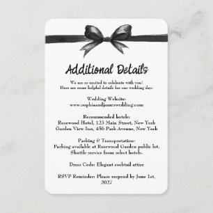 Carte D'accompagnement Bow noir et blanc   Mariage élégant   Monochrome