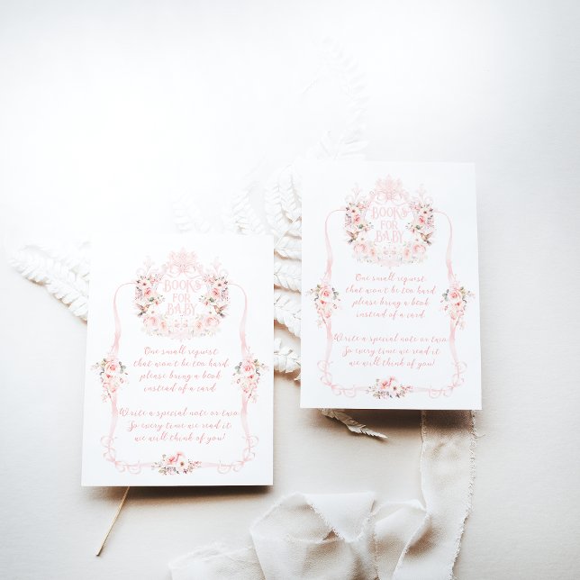 Carte D'accompagnement Bow rose Floral Sweet Baby Girl Douche Livres (Créateur téléchargé)