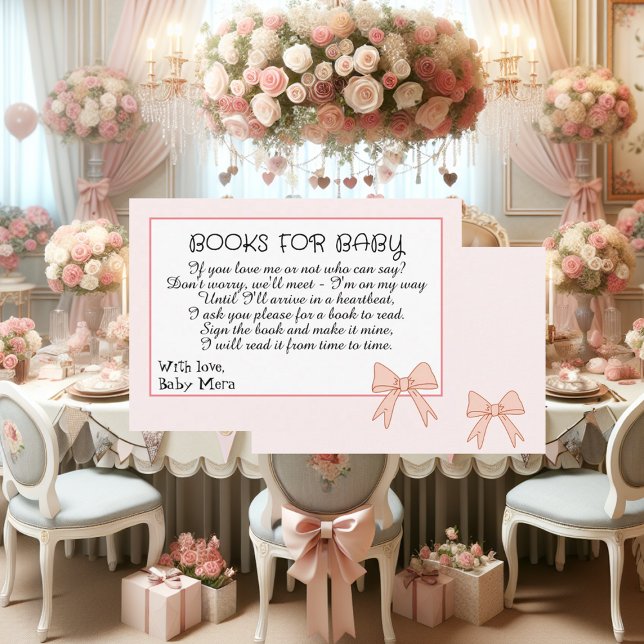 Carte D'accompagnement Bow rose & Flowers pour un livre de Baby shower po (Créateur téléchargé)