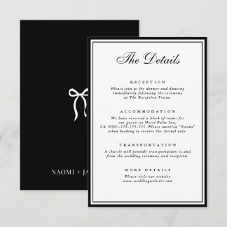 Carte D'accompagnement Bow Vintage Black & White Wedding Details