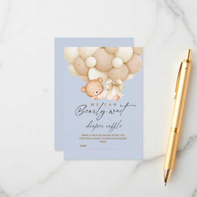 Carte D'accompagnement Boy Bearly Wait Diaper Raffle Baby Shower    (Devant/Arrière en situation)
