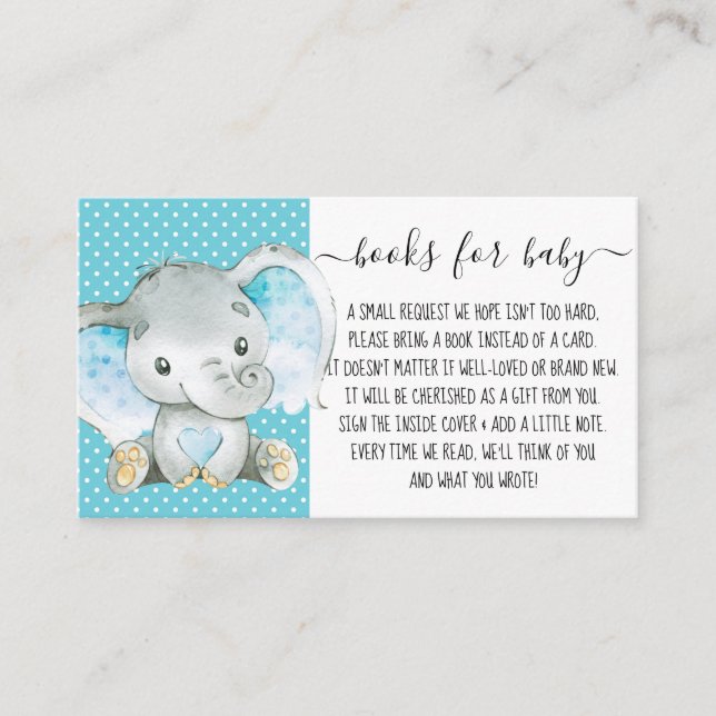 Carte D'accompagnement Boy Blue Elephant Livre Demande de Baby shower (Devant)