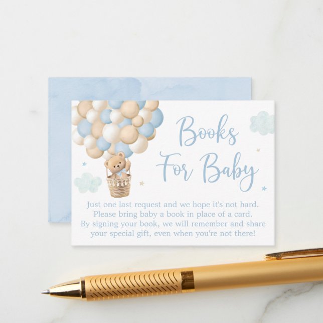 Carte D'accompagnement Boy Blue Teddy Bear Baby shower Demande de réserva (Devant/Arrière en situation)