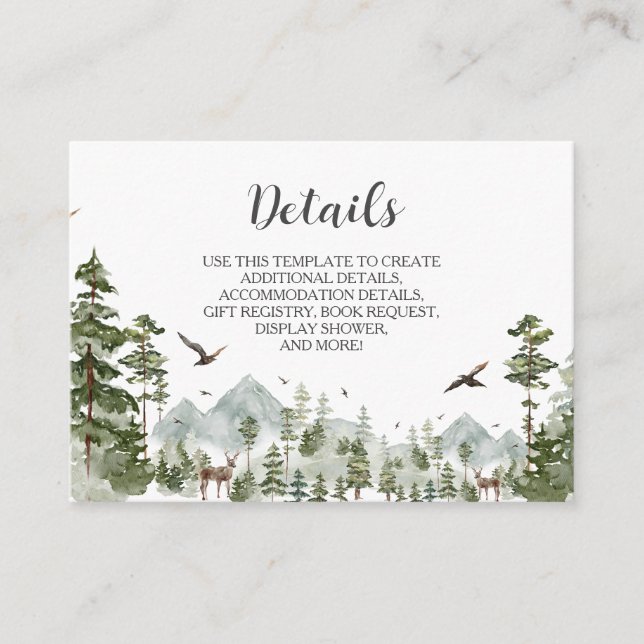 Carte D'accompagnement Boy Pine Tree Forest Mountain Détails sur le Baby  (Devant)