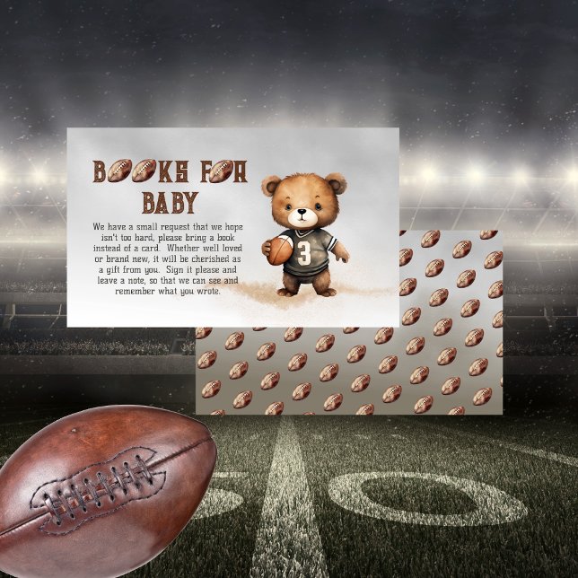 Carte D'accompagnement Boy Teddy Bear American Football Books for Baby (Teddy Bear Boy American Football Baby Shower "Books for Baby" Insert Card - Bearly Wait Collection)