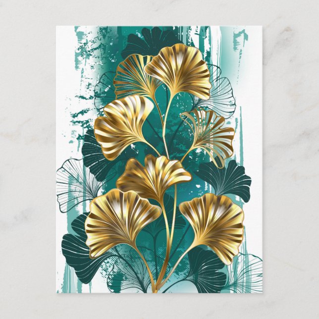 Carte D'accompagnement Branche avec Feuilles d'or Ginko Biloba (Devant)