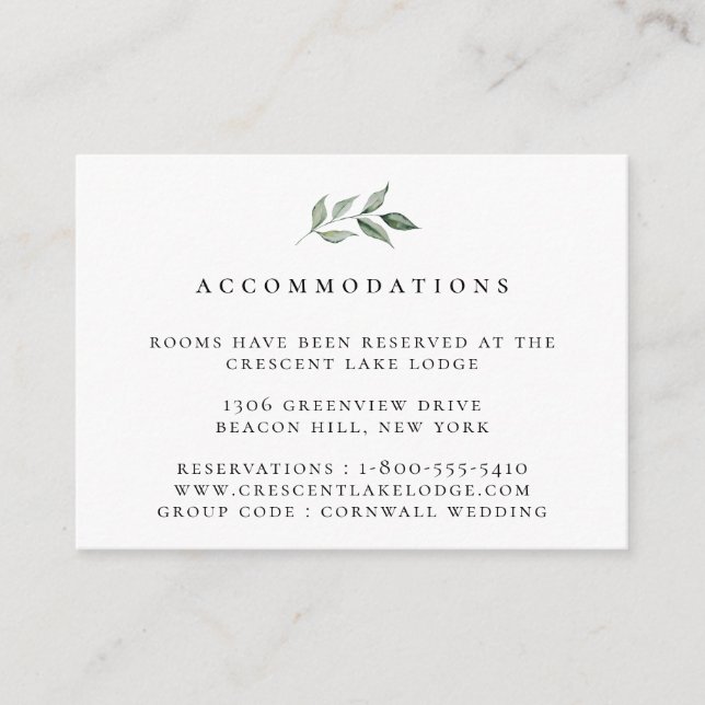 Carte D'accompagnement Branche botanique naturelle Mariage Hébergements (Devant)