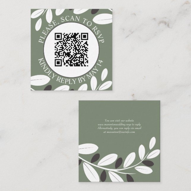 Carte D'accompagnement Branche d'olive, code QR RSVP mariage méditerranée (Devant / Derrière)