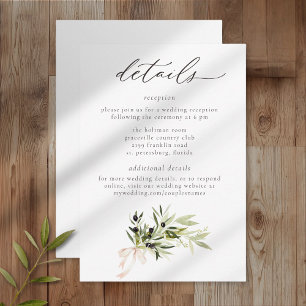 Carte D'accompagnement Branche d'olivier aquarelle mariage élégant minima