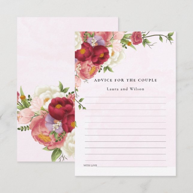 Carte D'accompagnement Bright Red Pink blanc Flower Conseil Wedding showe (Devant / Derrière)