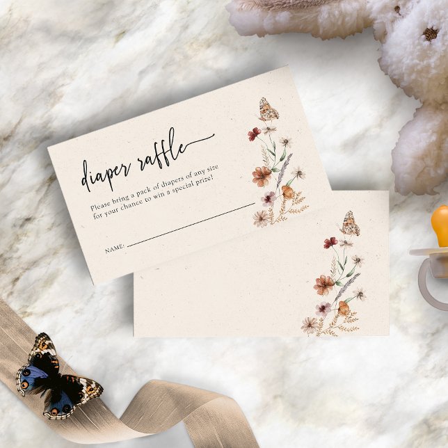 Carte D'accompagnement Brochure Boho (Boho Wildflower Diaper Raffle Enclosure Card with Butterfly by Painted Paperie
)
