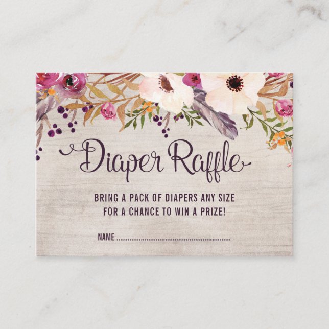 Carte D'accompagnement Brochure florale Rustique Boho Raffle Card Tribal  (Devant)