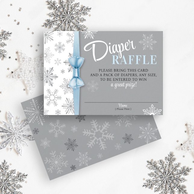 Carte D'accompagnement Brochure Raffle bébé Garçon bleu gris Flocon de ne (Cute Snowflake Winter Baby Boy Shower Diaper Raffle invitation enclosure card, blue, gray, Snow)
