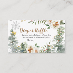 Carte D'accompagnement Brochure Raffle Hiver Blanc Floral Pins Arbres