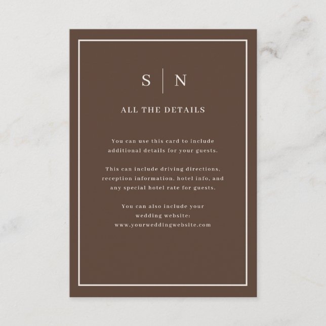 Carte D'accompagnement Brown Minimal Chic Border | Wedding Guest Details (Devant)