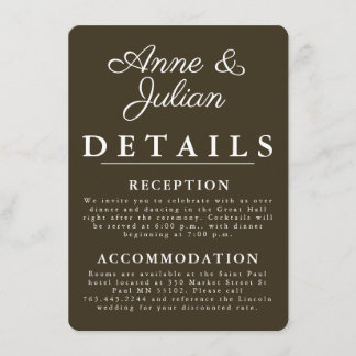 Carte D'accompagnement Brown Modern Wedding Details Card Insert QR Code