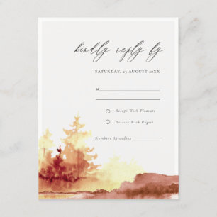 Carte D'accompagnement Brûlé Orange Jaune Automne Arbres Mariage RSVP