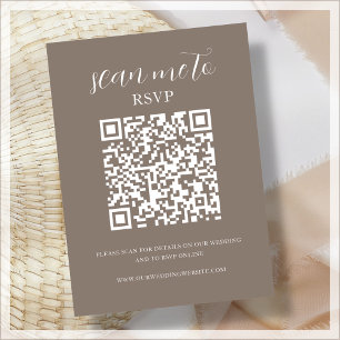 Carte D'accompagnement Brun Code QR Mariage RSVP