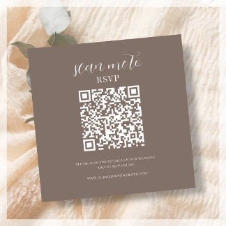 Carte D'accompagnement Brun | Code QR RSVP de mariage