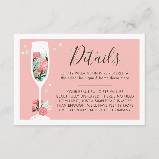 Carte D'accompagnement Brunch & Bubbly Floral Display Douche & Registre (Devant)