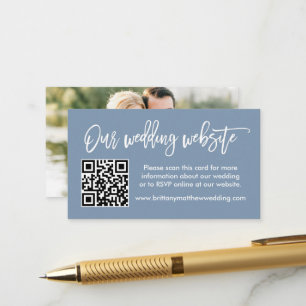 Carte D'accompagnement Brush Script Site Mariage QR Photo Dusty Blue