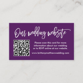 Carte D'accompagnement Brush Script Site Mariage QR Photo Purple