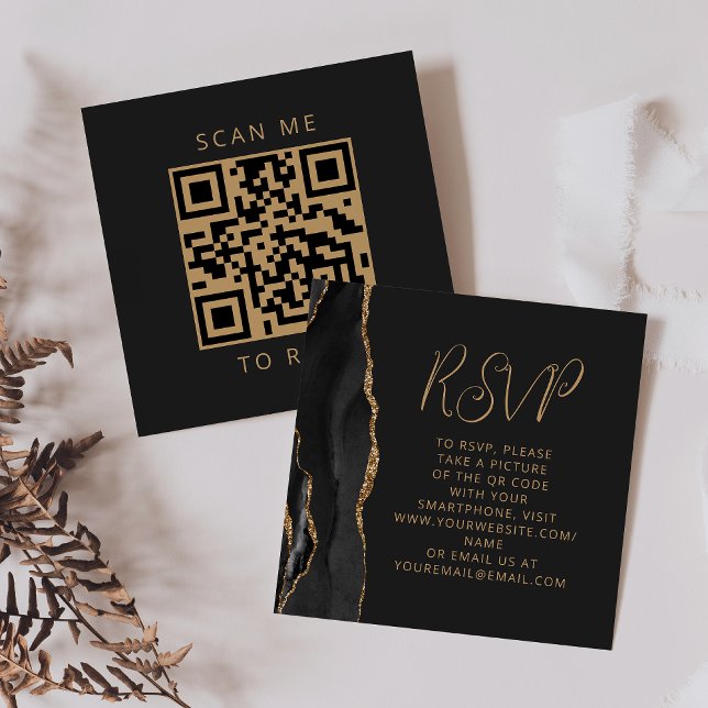 Carte D'accompagnement Budget Black Agate Gold Mariage QR Code RSVP (Créateur téléchargé)