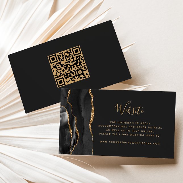 Carte D'accompagnement Budget Black Gold Agate Dark Mariage QR Code (Créateur téléchargé)