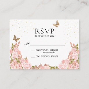 Carte D'accompagnement BUDGET Blush Rose Floral Papillon Quinceanera