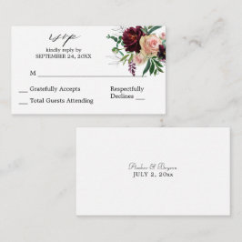 Carte D'accompagnement Budget Bourgogne & Blush Floral 2SMb Pas de repas 