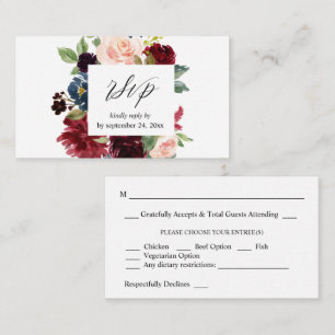 Carte D'accompagnement Budget Bourgogne, Marine & Rose Floral 2SM RSVP Re