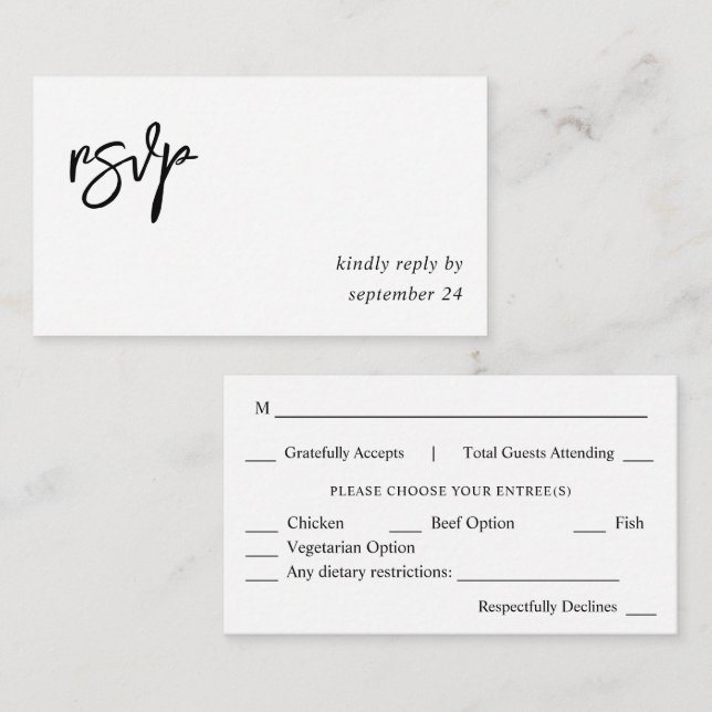 Carte D'accompagnement Budget Budget Calligraphie noir et blanc 10 Repas (Devant / Derrière)