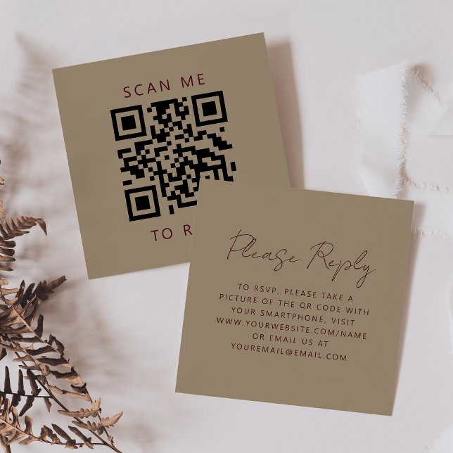 Carte D'accompagnement Budget Burgundy Script Gold Mariage QR Code RSVP (Créateur téléchargé)