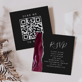 Carte D'accompagnement Budget Burgundy Silver Agate Dark QR Code RSVP