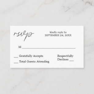 Carte D'accompagnement Budget Calligraphie noir et blanc 3 RSVP no Repas
