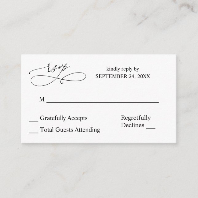Carte D'accompagnement Budget Calligraphie noir et blanc 7 RSVP no Repas (Devant)