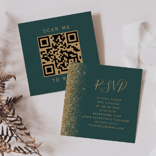 Carte D'accompagnement Budget Dark Green Gold Mariage QR Code RSVP
