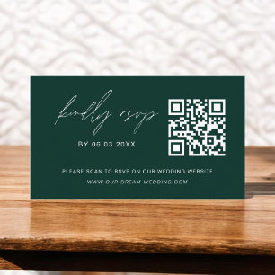 Carte D'accompagnement Budget Emerald Green QR Code RSVP Site Mariage