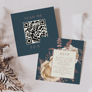 Carte D'accompagnement Budget Floral ivoire Rose or Turquoise QR Code RSV