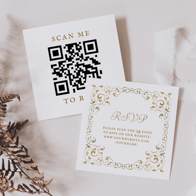 Carte D'accompagnement Budget Gold Script Foliing Mariage QR Code RSVP (Créateur téléchargé)
