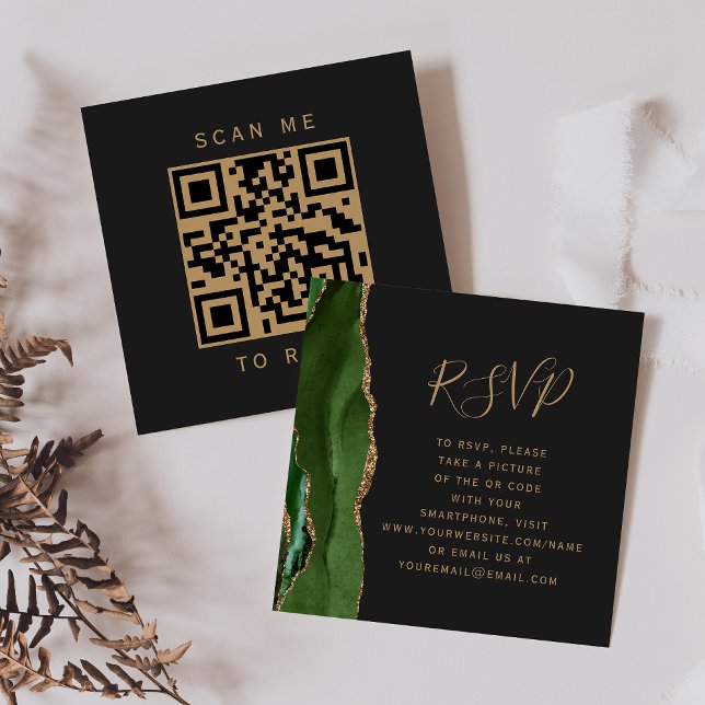 Carte D'accompagnement Budget Green Gold Agate Dark Mariage QR Code RSVP (Créateur téléchargé)