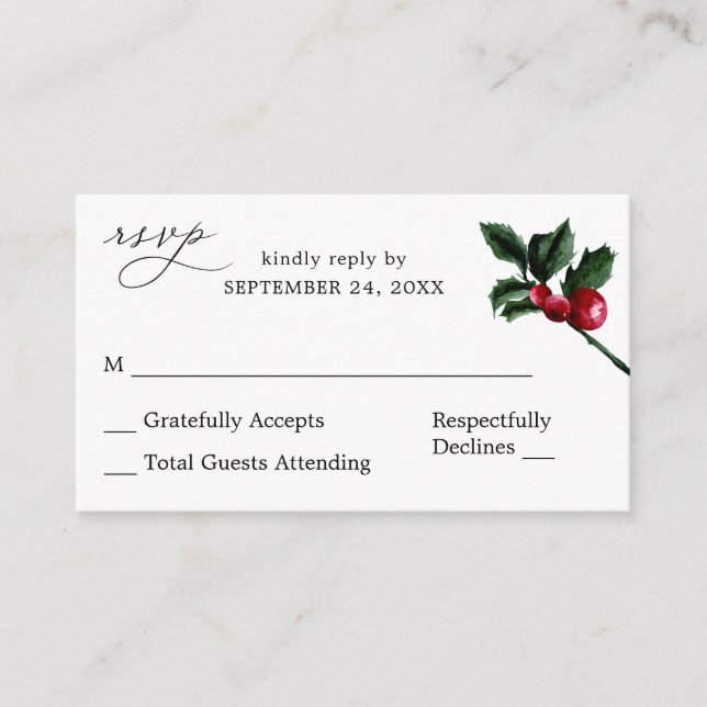 Carte D'accompagnement Budget hiver Holly Berry SM Pas de repas RSVP (Devant)