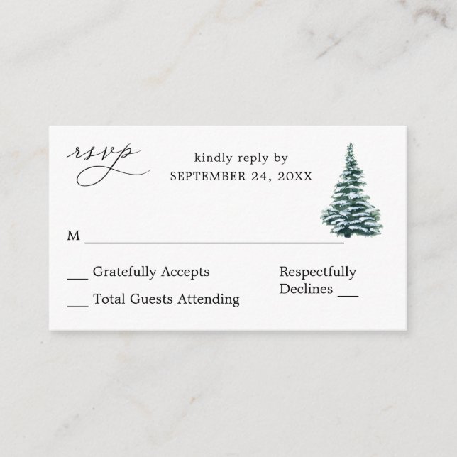 Carte D'accompagnement Budget hiver Noël Arbre SM Pas de repas RSVP (Devant)