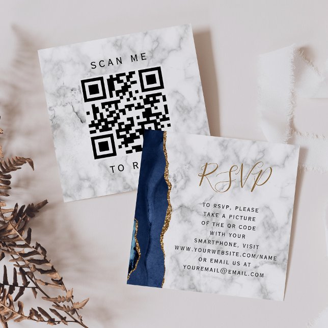 Carte D'accompagnement Budget Marine Gold Agate Marbre Mariage QR Code RS (Créateur téléchargé)