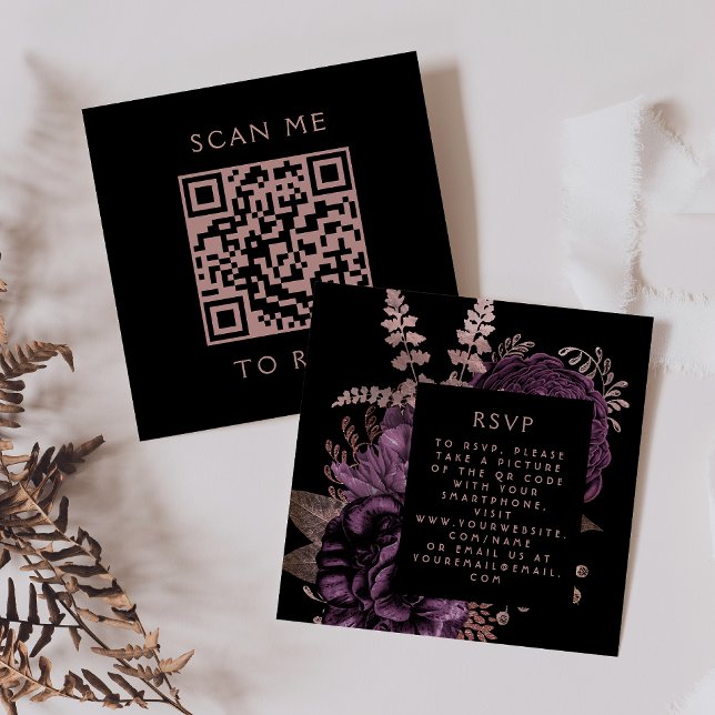 Carte D'accompagnement Budget Moody Floral Purple Rose Gold QR Code RSVP (Créateur téléchargé)