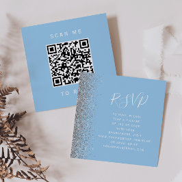 Carte D'accompagnement Budget Pastel Blue Silver Mariage QR Code RSVP